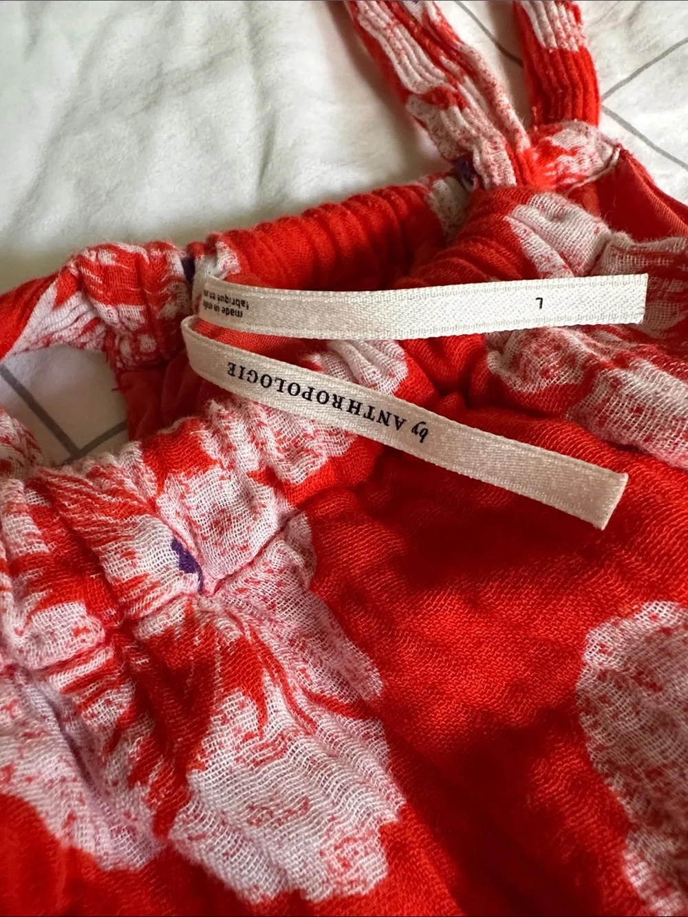 Anthropologie Red and White Floral Tie-Strap Bubble Sundress - Picture 3 of 6